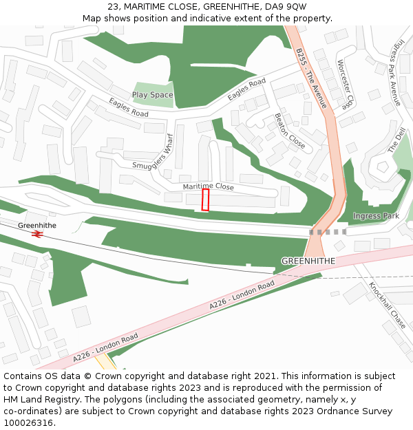 23, MARITIME CLOSE, GREENHITHE, DA9 9QW: Location map and indicative extent of plot