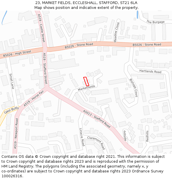 23, MARKET FIELDS, ECCLESHALL, STAFFORD, ST21 6LA: Location map and indicative extent of plot