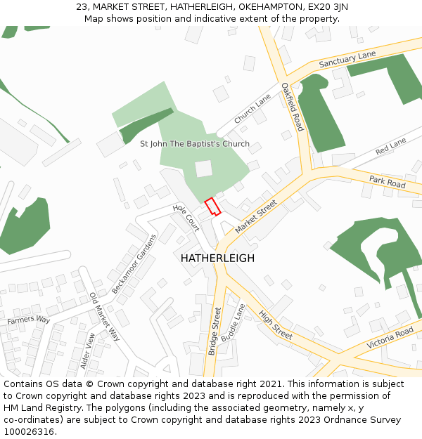 23, MARKET STREET, HATHERLEIGH, OKEHAMPTON, EX20 3JN: Location map and indicative extent of plot