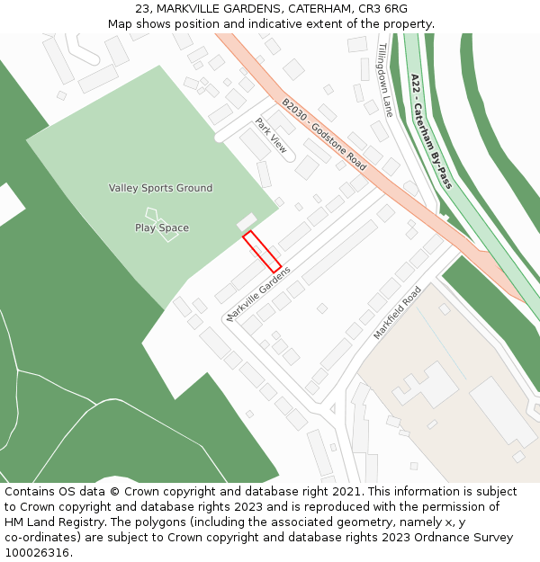 23, MARKVILLE GARDENS, CATERHAM, CR3 6RG: Location map and indicative extent of plot