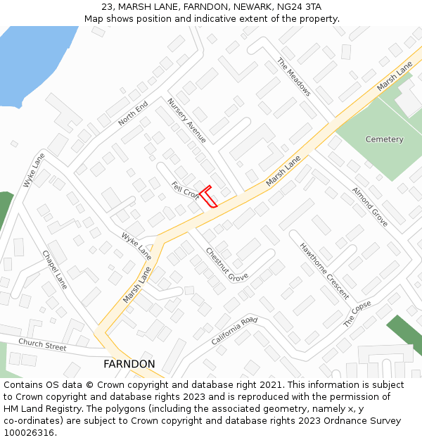 23, MARSH LANE, FARNDON, NEWARK, NG24 3TA: Location map and indicative extent of plot