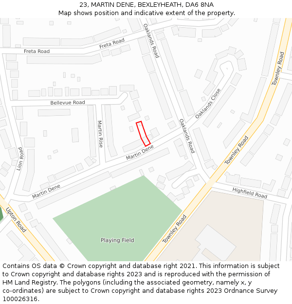 23, MARTIN DENE, BEXLEYHEATH, DA6 8NA: Location map and indicative extent of plot