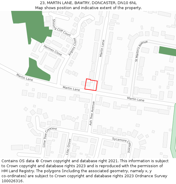 23, MARTIN LANE, BAWTRY, DONCASTER, DN10 6NL: Location map and indicative extent of plot