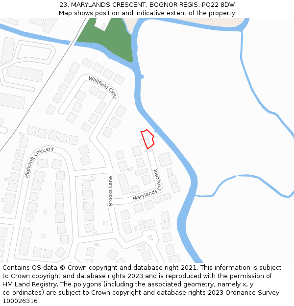 23, MARYLANDS CRESCENT, BOGNOR REGIS, PO22 8DW: Location map and indicative extent of plot