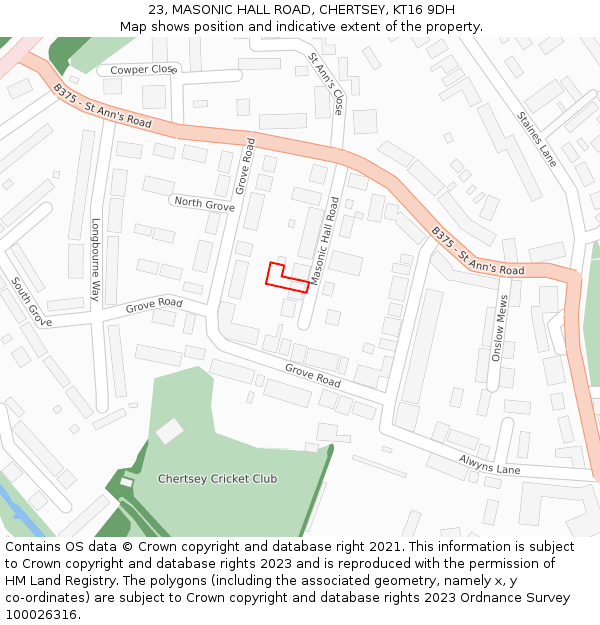 23, MASONIC HALL ROAD, CHERTSEY, KT16 9DH: Location map and indicative extent of plot