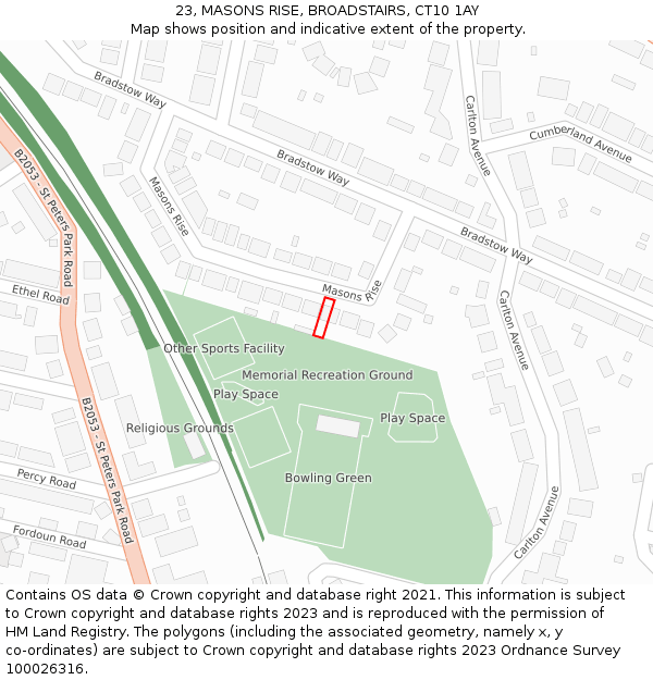 23, MASONS RISE, BROADSTAIRS, CT10 1AY: Location map and indicative extent of plot