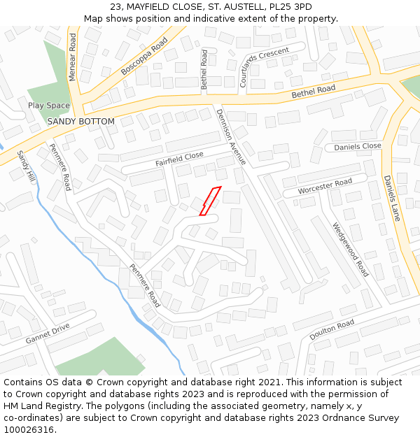 23, MAYFIELD CLOSE, ST. AUSTELL, PL25 3PD: Location map and indicative extent of plot