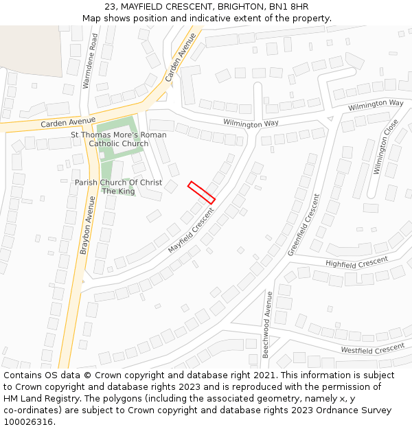 23, MAYFIELD CRESCENT, BRIGHTON, BN1 8HR: Location map and indicative extent of plot