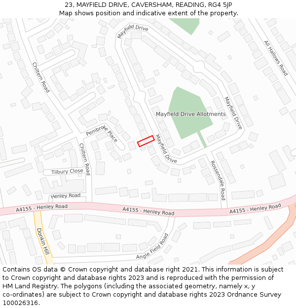 23, MAYFIELD DRIVE, CAVERSHAM, READING, RG4 5JP: Location map and indicative extent of plot