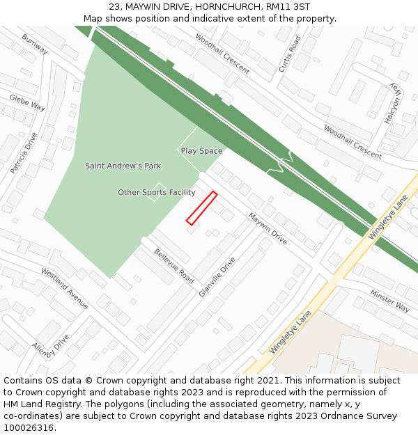 23, MAYWIN DRIVE, HORNCHURCH, RM11 3ST: Location map and indicative extent of plot