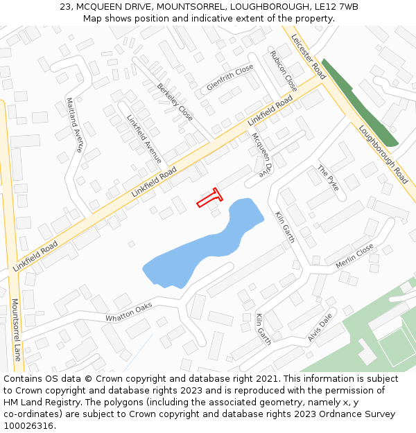 23, MCQUEEN DRIVE, MOUNTSORREL, LOUGHBOROUGH, LE12 7WB: Location map and indicative extent of plot