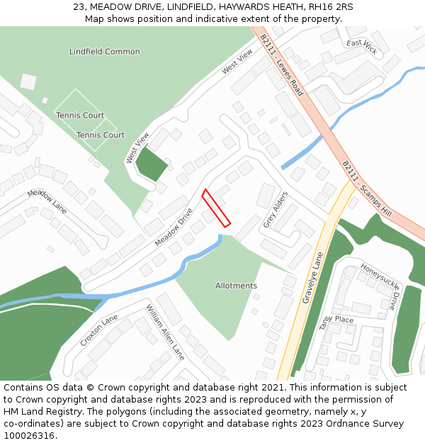 23, MEADOW DRIVE, LINDFIELD, HAYWARDS HEATH, RH16 2RS: Location map and indicative extent of plot