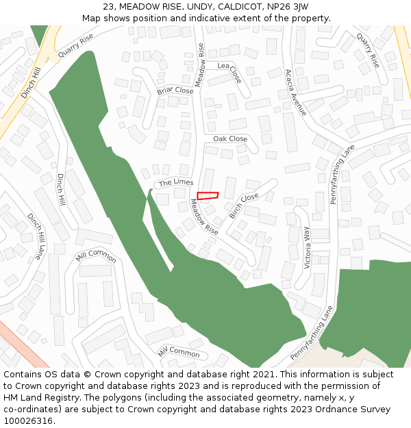 23, MEADOW RISE, UNDY, CALDICOT, NP26 3JW: Location map and indicative extent of plot