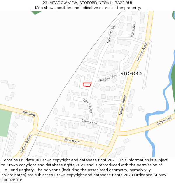 23, MEADOW VIEW, STOFORD, YEOVIL, BA22 9UL: Location map and indicative extent of plot