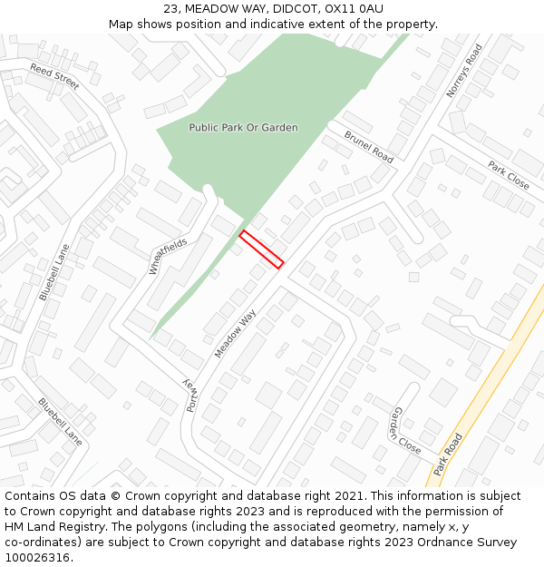 23, MEADOW WAY, DIDCOT, OX11 0AU: Location map and indicative extent of plot