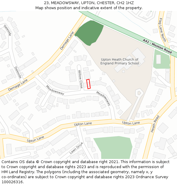 23, MEADOWSWAY, UPTON, CHESTER, CH2 1HZ: Location map and indicative extent of plot
