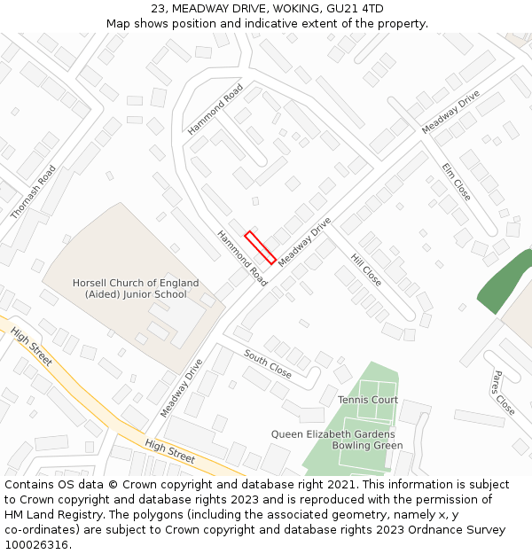 23, MEADWAY DRIVE, WOKING, GU21 4TD: Location map and indicative extent of plot