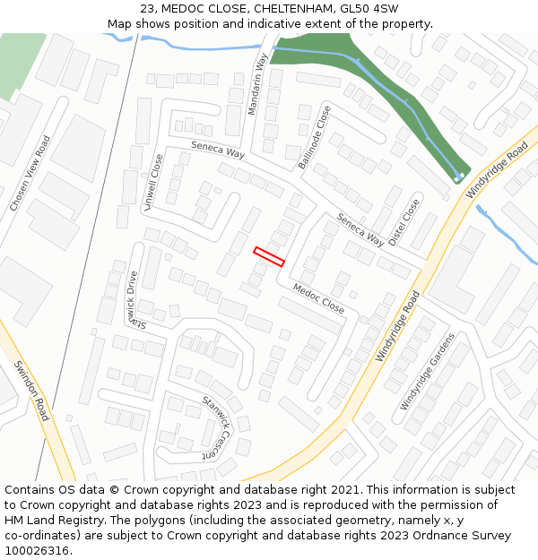 23, MEDOC CLOSE, CHELTENHAM, GL50 4SW: Location map and indicative extent of plot