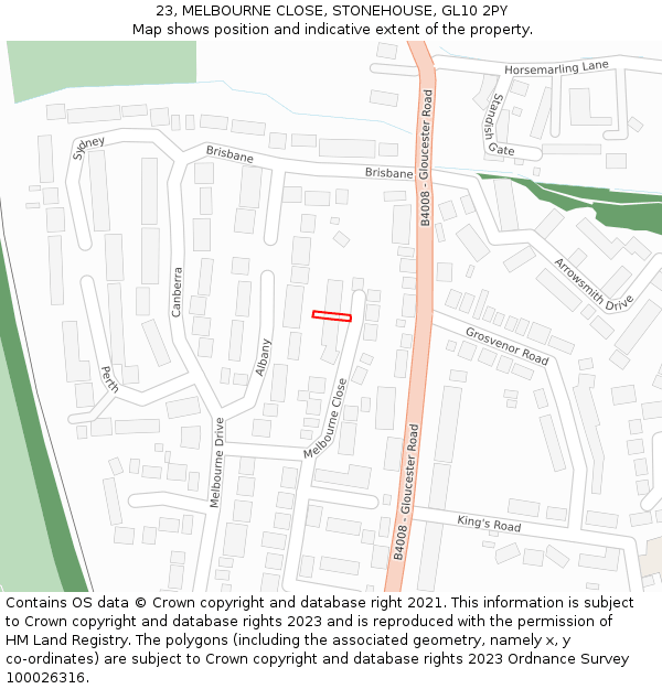 23, MELBOURNE CLOSE, STONEHOUSE, GL10 2PY: Location map and indicative extent of plot