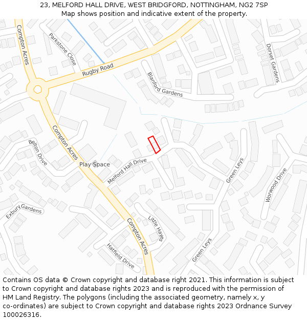 23, MELFORD HALL DRIVE, WEST BRIDGFORD, NOTTINGHAM, NG2 7SP: Location map and indicative extent of plot