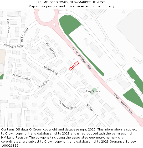 23, MELFORD ROAD, STOWMARKET, IP14 2PR: Location map and indicative extent of plot