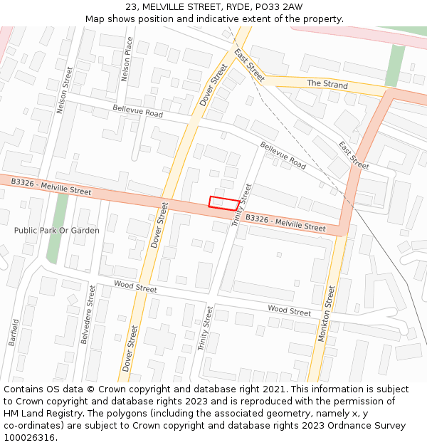 23, MELVILLE STREET, RYDE, PO33 2AW: Location map and indicative extent of plot