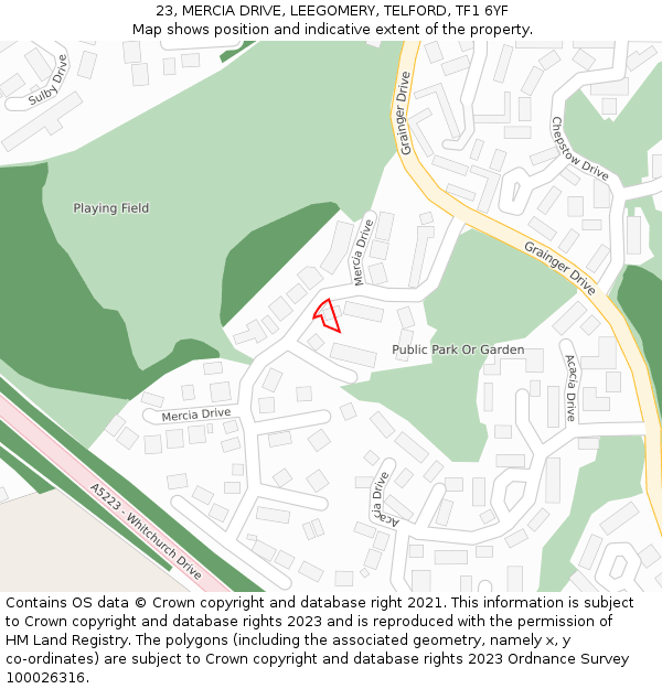 23, MERCIA DRIVE, LEEGOMERY, TELFORD, TF1 6YF: Location map and indicative extent of plot