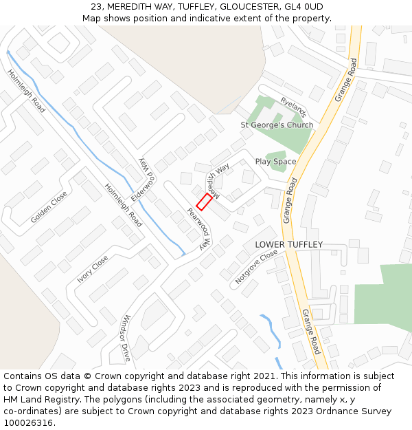 23, MEREDITH WAY, TUFFLEY, GLOUCESTER, GL4 0UD: Location map and indicative extent of plot