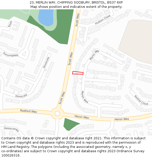 23, MERLIN WAY, CHIPPING SODBURY, BRISTOL, BS37 6XP: Location map and indicative extent of plot