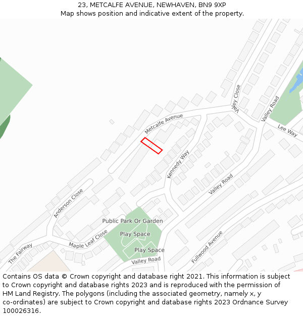 23, METCALFE AVENUE, NEWHAVEN, BN9 9XP: Location map and indicative extent of plot