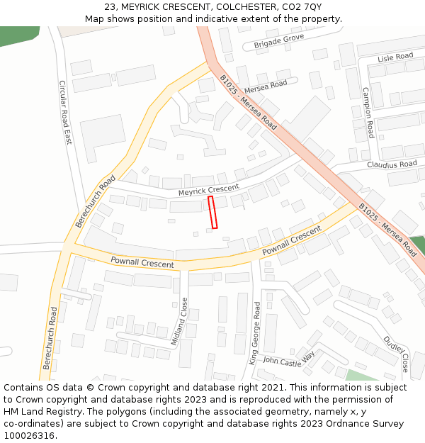 23, MEYRICK CRESCENT, COLCHESTER, CO2 7QY: Location map and indicative extent of plot