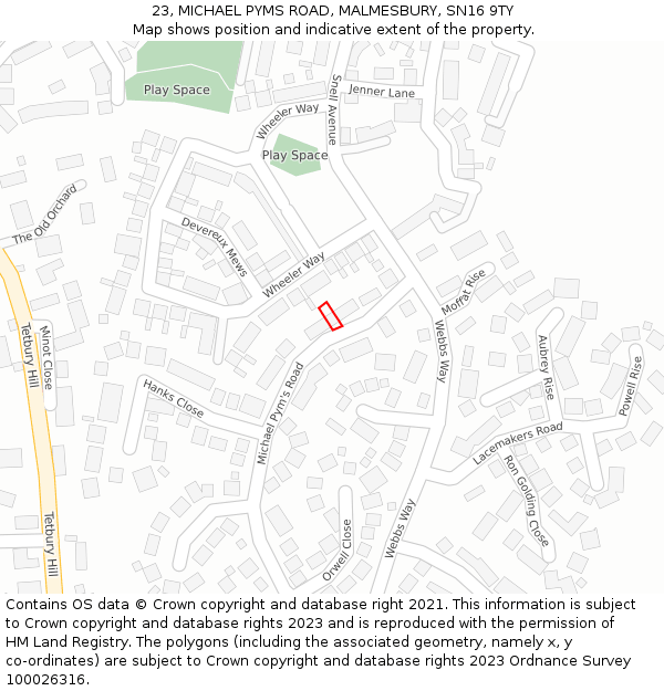 23, MICHAEL PYMS ROAD, MALMESBURY, SN16 9TY: Location map and indicative extent of plot