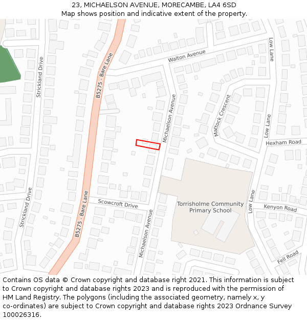 23, MICHAELSON AVENUE, MORECAMBE, LA4 6SD: Location map and indicative extent of plot