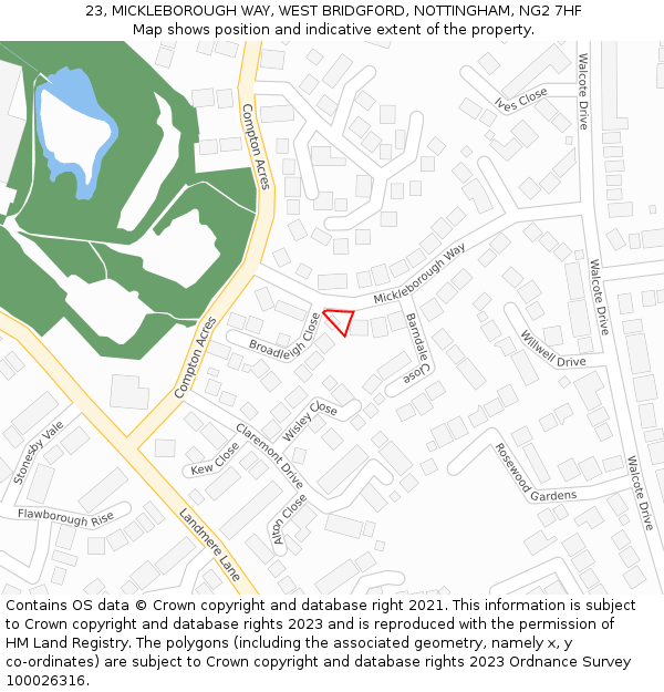 23, MICKLEBOROUGH WAY, WEST BRIDGFORD, NOTTINGHAM, NG2 7HF: Location map and indicative extent of plot