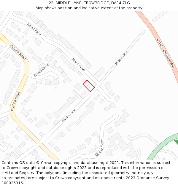 23, MIDDLE LANE, TROWBRIDGE, BA14 7LG: Location map and indicative extent of plot