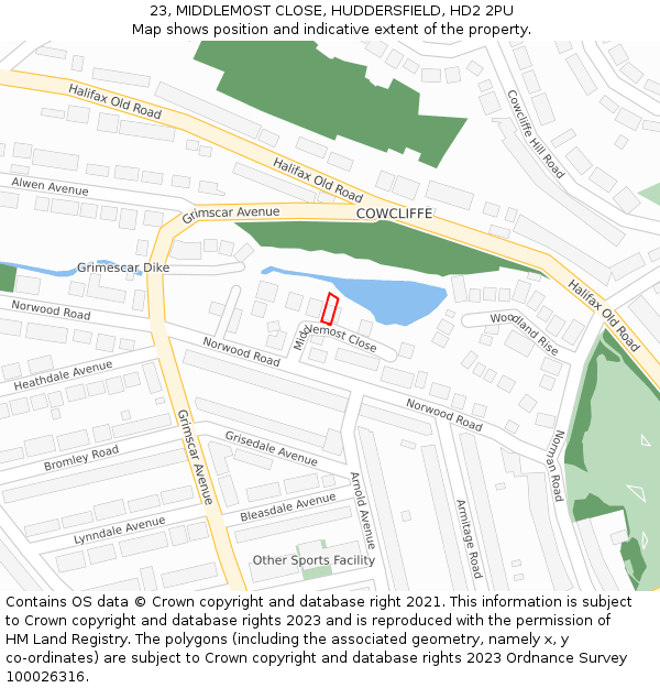 23, MIDDLEMOST CLOSE, HUDDERSFIELD, HD2 2PU: Location map and indicative extent of plot