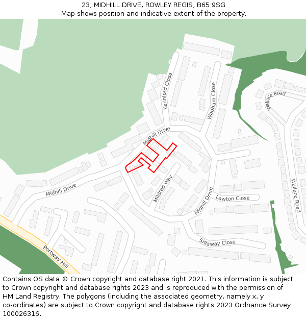 23, MIDHILL DRIVE, ROWLEY REGIS, B65 9SG: Location map and indicative extent of plot