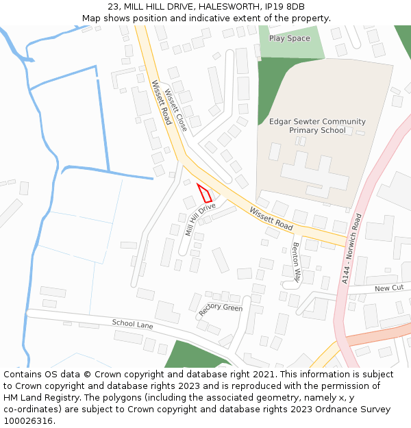 23, MILL HILL DRIVE, HALESWORTH, IP19 8DB: Location map and indicative extent of plot