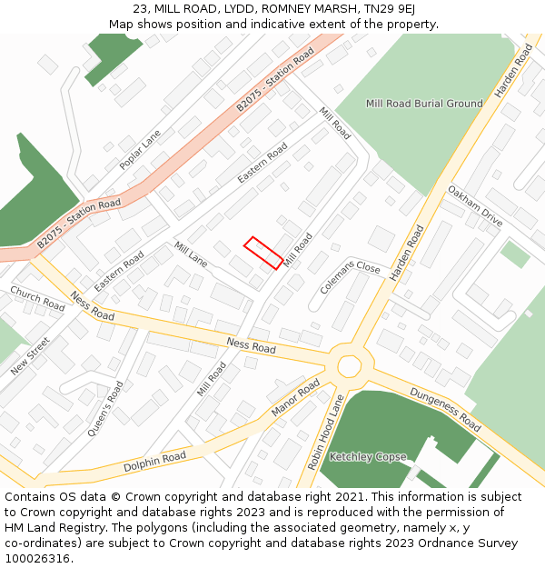 23, MILL ROAD, LYDD, ROMNEY MARSH, TN29 9EJ: Location map and indicative extent of plot