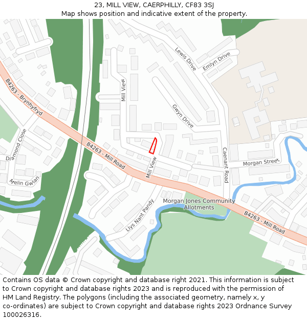 23, MILL VIEW, CAERPHILLY, CF83 3SJ: Location map and indicative extent of plot