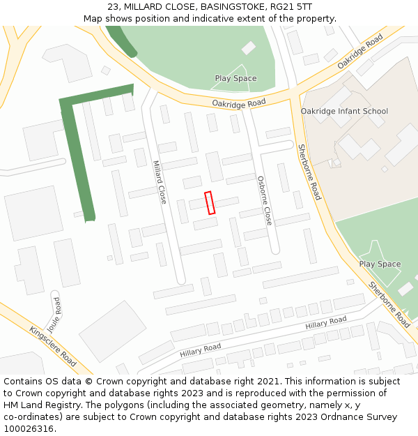 23, MILLARD CLOSE, BASINGSTOKE, RG21 5TT: Location map and indicative extent of plot