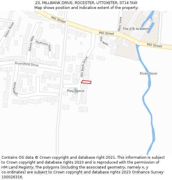 23, MILLBANK DRIVE, ROCESTER, UTTOXETER, ST14 5NX: Location map and indicative extent of plot