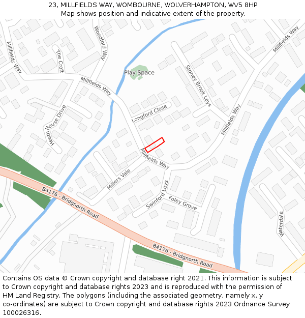 23, MILLFIELDS WAY, WOMBOURNE, WOLVERHAMPTON, WV5 8HP: Location map and indicative extent of plot