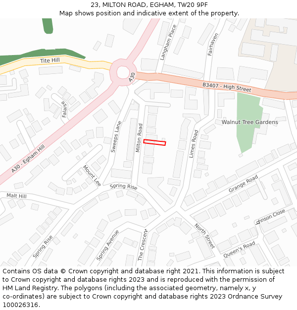 23, MILTON ROAD, EGHAM, TW20 9PF: Location map and indicative extent of plot