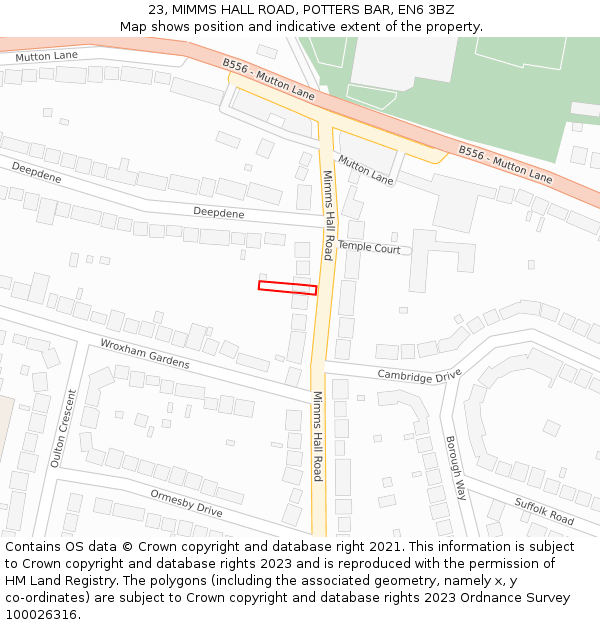 23, MIMMS HALL ROAD, POTTERS BAR, EN6 3BZ: Location map and indicative extent of plot