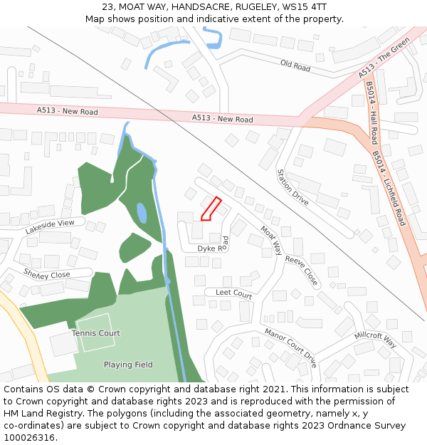 23, MOAT WAY, HANDSACRE, RUGELEY, WS15 4TT: Location map and indicative extent of plot