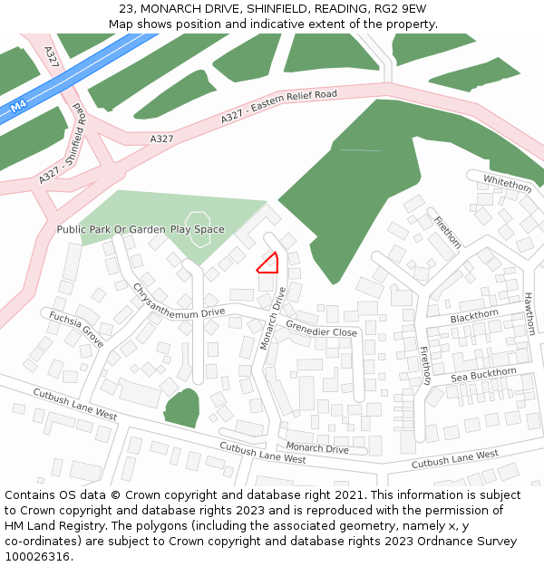 23, MONARCH DRIVE, SHINFIELD, READING, RG2 9EW: Location map and indicative extent of plot