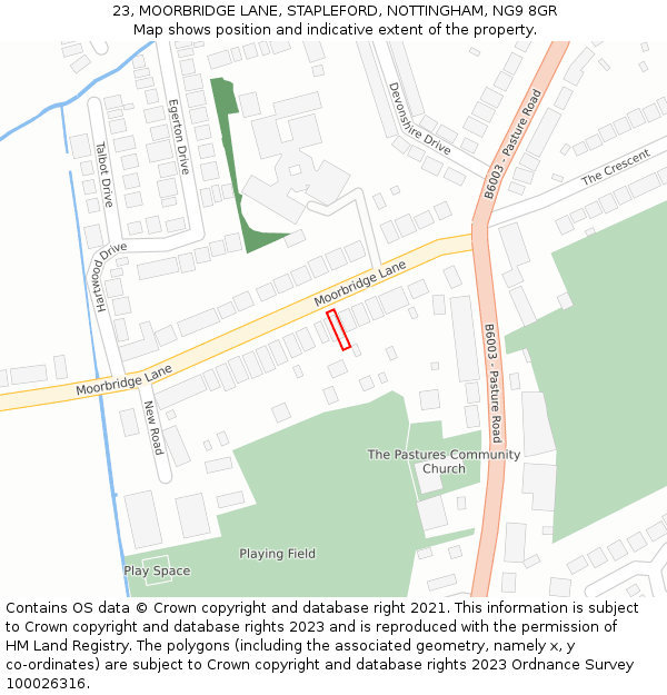 23, MOORBRIDGE LANE, STAPLEFORD, NOTTINGHAM, NG9 8GR: Location map and indicative extent of plot