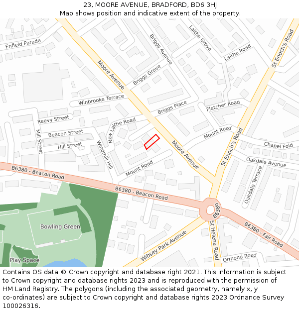 23, MOORE AVENUE, BRADFORD, BD6 3HJ: Location map and indicative extent of plot