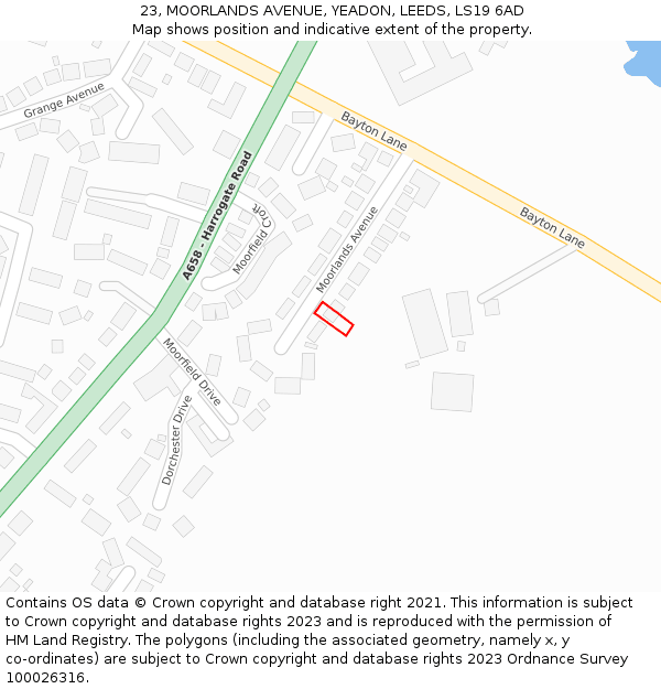 23, MOORLANDS AVENUE, YEADON, LEEDS, LS19 6AD: Location map and indicative extent of plot